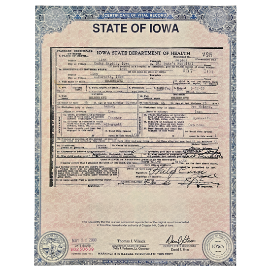 Fake Iowa Birth Certificate